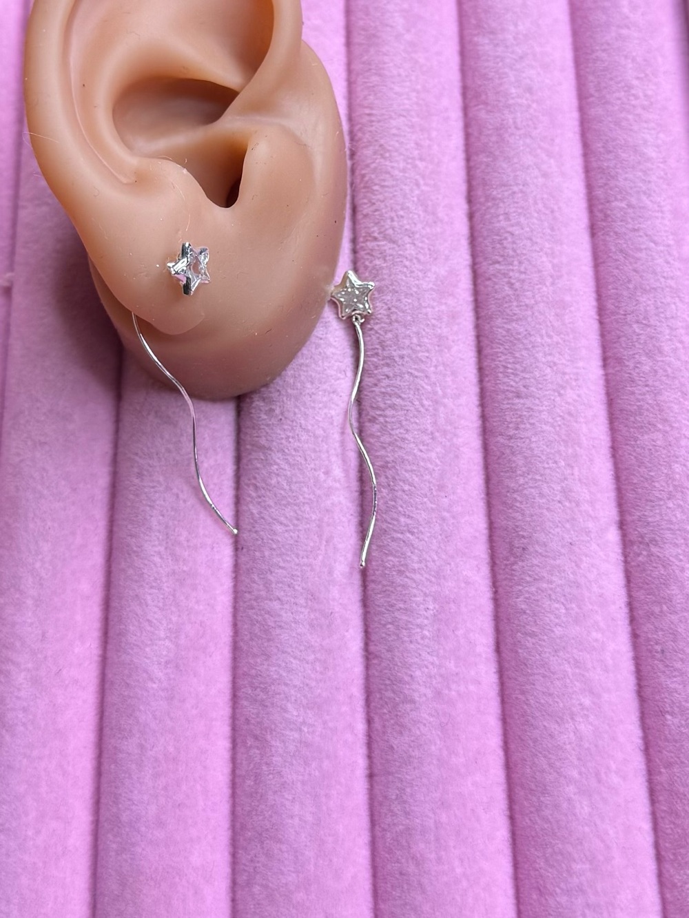Silver Star Threader Earrings - Silver Star Drop Earrings
